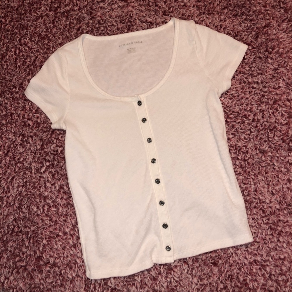 white american eagle button up top
